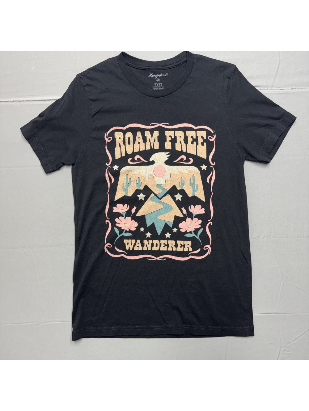 Mangosteen Women Roam Free Wanderer Cotton Graphic Tee Adult M Black Desert Boho